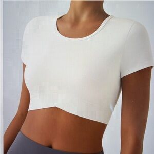Halara Cloudful Crossover Hem Cropped Sports Top White XS
